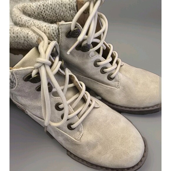 Blowfish Malibu Boots Women’s 8.5 Beige Knit Cuff Lace Up Ankle Combat Style... - Picture 10 of 11